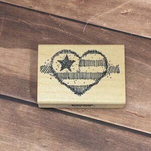 93 HOOKS LINNES & INKERS HEART GLORY WOOD MOUNTED RUBBER STAMP JULY 4TH STAR